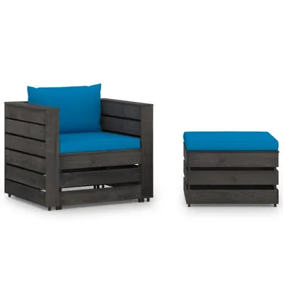 Produktbild von 2-tlg. Garten-Lounge-Set mit Kissen Grau Imprägniertes Holz