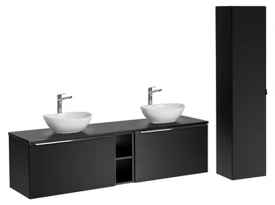 Produktbild von Doppelwaschtisch und Hängesäule 180cm Éros mit 2 Schubladen, Schwarz