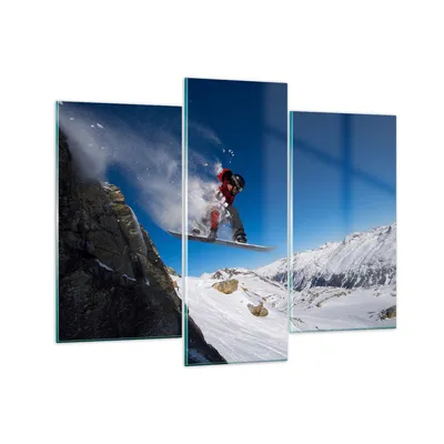 Produktbild von Bilder auf glas - Snowboard Winter Berg Gipfel - 130x100cm - Glasbilder - Wandbilder - Kunstdruck - zum Aufhängen bereit - Wanddekoration aus Glas - Glas Bilder - Wandbild auf Glas - GCB130x100-2236