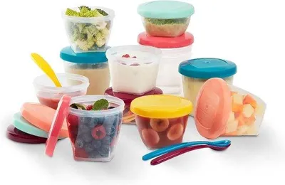 Produktbild von Famanu Aufbewahrungsboxen 15-teilig mit flexiblen Löffeln mehrfarbig für Babynahrung