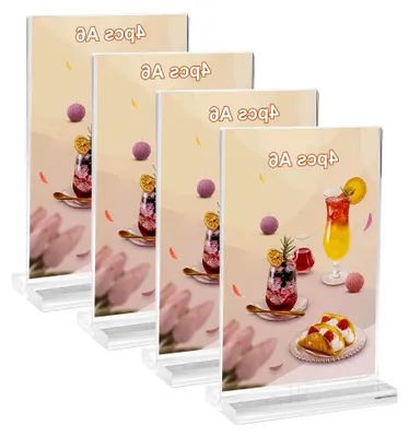 Produktbild von 4 Stück A6 Acryl Preisschilder Aufsteller 15 x 10 cm | Doppelseitiger Tischaufsteller Transparent mit stabilem Sockel