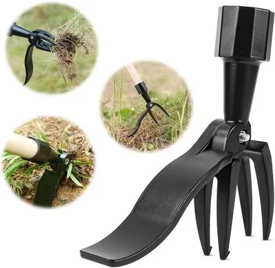 Produktbild von Unkrautstecher - Manueller Unkrautentferner mit 4 Krallen - Hand-Unkrautstecher - Gartenwerkzeug für Unkraut, Beete, Terrasse und Garten - Schwarz