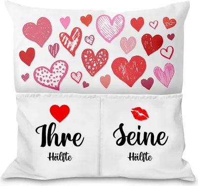 Produktbild von Sofahelden Kissen, 45 x 45, mit Füllung, Kissen mit Taschen, Filmabend, Valentinstag, Couch Sofa Bett, Motiv Seine Ihre Seite His Her [091]