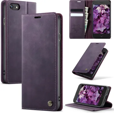 Image de Étui en cuir pour iPhone 6s/6/7/8/8/SE 2020/SE 2022, protection RFID, fermeture magnétique, fentes pour cartes et fonction stand Violet