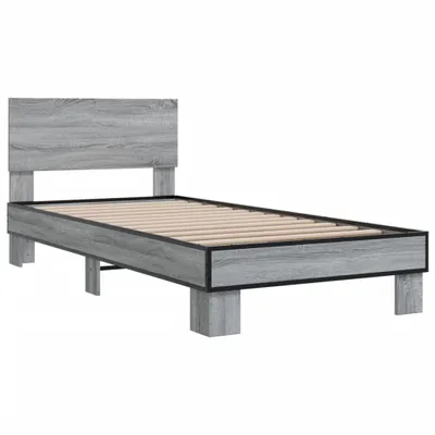 Produktbild von Bettgestell Grau Sonoma 75x190 cm Holzwerkstoff und Metall