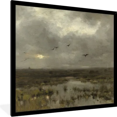 Produktbild von MuchoWow® Gerahmtes Poster Der Sumpf - Gemälde von Anton Mauve 40x40 cm - Poster mit Schwarzem Bilderrahmen Wandposter Rahmen Foto Bilder - Mit Rahmen - Wanddekoration Schlafzimmer