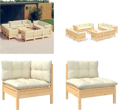 Produktbild von vidaXL 13 tlg. Garten Lounge Set mit Creme Kissen Kiefernholz - Garten-Lounge-Set - Garten-Lounge-Sets - Lounge-Set - Lounge-Sets
