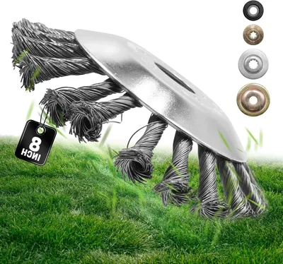 Immagine prodotto di Spazzola per diserbo per decespugliatori - Spazzola per erbacce - Per rimuovere le erbacce - Filo d'acciaio resistente - 200 mm - Argento
