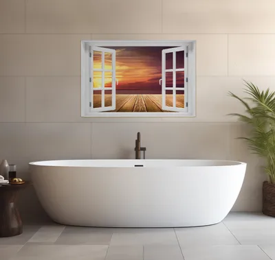 Produktbild von Wallario wasserfestes Poster selbstklebend 91,50 x 61 cm, Steg am See - Sonnenuntergang und roter Himmel, Badezimmerposter Spritzschutz mit Hochglanzoberfläche in Glasoptik