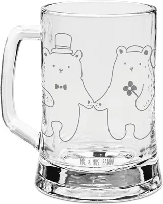 Produktbild von Mr. & Mrs. Panda Krug Bär Heirat - Transparent - Geschenk, Bierhumpen, Verheiratet Heirate Hochzeit Hochzeitsgeschenk Hochzeitspaar, Seidel, Gravur Bierkrug, Mit, Teddy