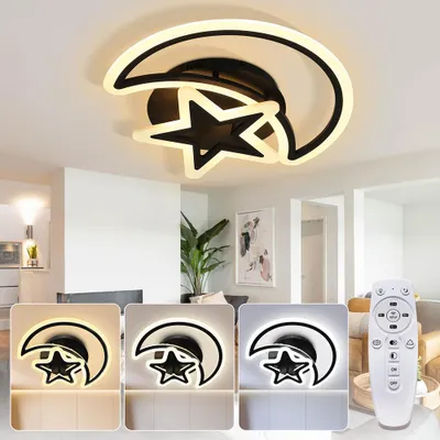 Produktbild von Deckenleuchte Led Deckenlampe Schwarz Modern Dimmbar Decke Lampe Mit Fernbedienung Für Flur Esszimmer Wohnzimmer Schlafzimmer Küche