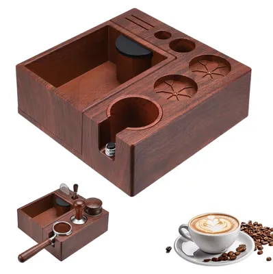 Produktbild von Kaffee-Tamping-Station - Espresso Tamperhalter mit Abschlagbox - 51/54/58 mm - Multifunktionale ABS-Basis - Braun