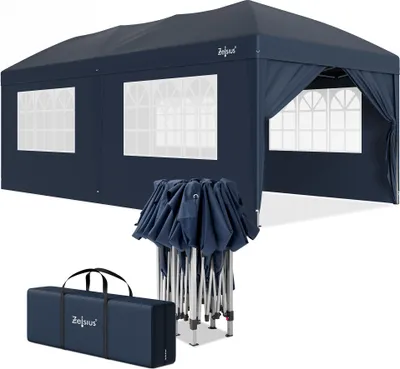 Immagine prodotto di Gazebo pieghevole Zelsius 3x6 m con pareti laterali, blu, gazebo pieghevole UV30, tenda da giardino pieghevole