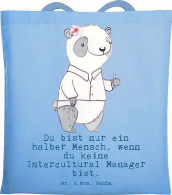 Produktbild von Mr. & Mrs. Panda Tote Bag Intercultural Manager Herz - Sky Blue - Geschenk, Uni Tasche, Jutebeutel, canvas, Schultasche