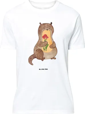 Produktbild von Mr. & Mrs. Panda Größe L T-Shirt Otter Blumenstrauß - Weiß - Geschenk, Seeotter See, Niedlich, Tshirt, Süß, mit Spruch, Shirt