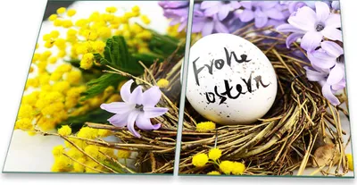 Produktbild von Herdabdeckplatte Glaskeramik 2-Teilig 2x40x52 Ostern Gelb Abdeckung Spritzschutz Glas