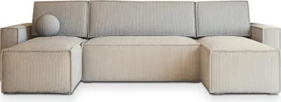 Produktbild von Masseno Ecksofa PESANO P mit Schlaffunktion U-Form, Sofa mit Bettkasten, Wohnzimmersofa, Couch, Soffa, Bettsofa, Couchgarnitur- Creme, POSO 100