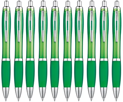 Productafbeelding van Set van 10 groene balpennen met blauwe inkt
