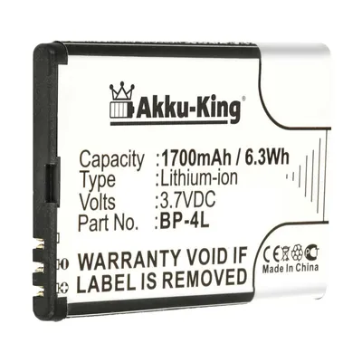 Produktbild von Akku kompatibel mit Nokia BP-4L, BP-4C - Li-Ion - 1700mAh - für E61i E52 E71 E90 N97 N810