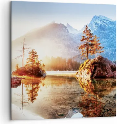 Produktbild von Bild auf Leinwand - Leinwandbild - Einteilig - Morgendämmerung Berge See - 50x50cm - Wand Bild - Wanddeko - Wandbilder - Leinwanddruck - Bilder - Wanddekoration - Leinwand bilder - AC50x50-4617