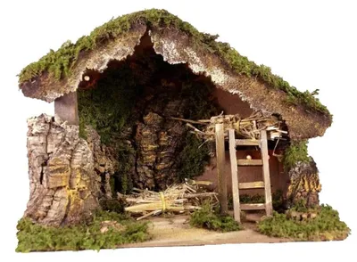 Krippenhaus 33x18x23 cm beleuchtet mit Seitentreppe