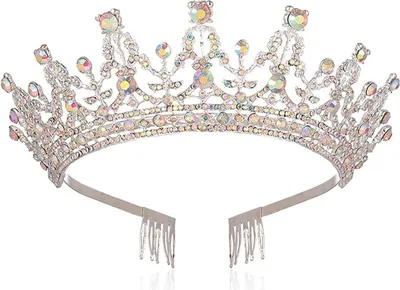 Produktbild von Silberne schillernde Kristall-Diamanten, AB-Diamant-Tiara-Krone für Frauen, elegantes Prinzessinnen-Kronen-Stirnband mit Kamm für Aurora Borealis, Haar-Accessoires für Hochzeiten, Brautgeburtstage und Partys