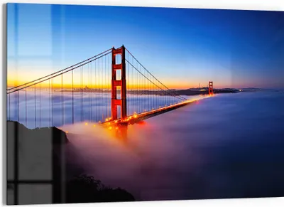 Produktbild von DEQORI Glasbild Echtglas 90x60 cm 'Brücke im Nebelmorgen' Wandbild Bild modern Deko