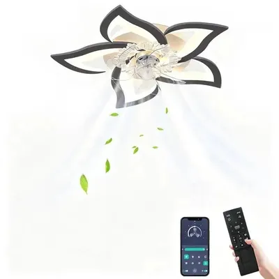 Obrázek produktu pro Stropní ventilátor s osvětlením, ovládání přes aplikaci, 6 rychlostí, černá barva