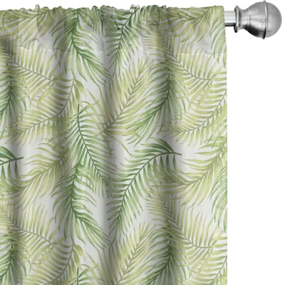 Produktbild von ABAKUHAUS Palmblatt Vorhänge, Gardinen, Grüne Blätter der Kokosnuss-Palmen-Aquarell-Art-frischem Natur-Muster, 2 Stück 75 x 225 cm, Hellgrün Farngrün
