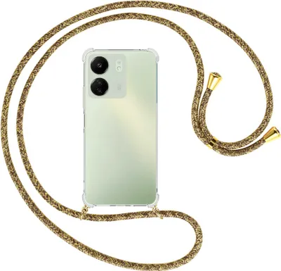 Produktbild von Handykette Backcover-Schutzhülle mit Band (Metall goldfarben) für Xiaomi Redmi 13C (6.71'') - braun+beige