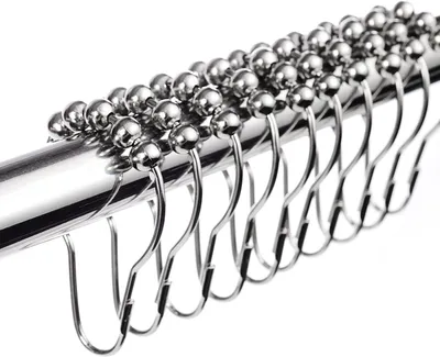 Produktbild von Duschvorhangringe aus Edelstahl 12er-Pack, Duschvorhanghaken mit Kugelgleitsystem, rostfrei und korrosionsfest für alle Duschstangen