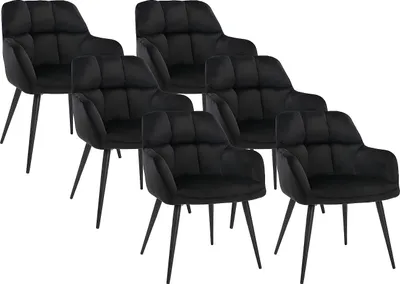 Produktbild von 6er Set PEGA Stühle - Armlehnen - Velours und Metall - Schwarz