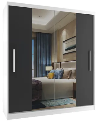 Obrázek produktu pro Šatní skříň se zrcadlem GARCIA 133x218 cm BÍLÁ/ČERNÁ