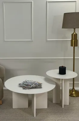 Produktbild von Skye Decor, Hochwertiges Kaffeetisch-Set (2 Teile), Creme, 80 x 42 x 80 cm & 50 x 45 x 50 cm | 100% MDF, Stärke: 18 mm | Modernes Design für stilvolle Wohnräume.