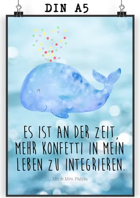 Produktbild von Mr. & Mrs. Panda Bild Wal Konfetti DIN A5 - Oceanblue - Geschenk, drucke, Geburtstag, Abnehmen, Kunstdruck, Motivation, Diät, Meer, Wandbild, Wanddekoration, wanddeko