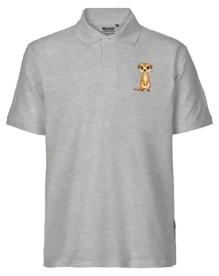 Produktbild von Huuraa Herren Polo Shirt Erdmännchen Comic L Sport Grey Bio Baumwolle Fairtrade Poloshirt Geschenkidee