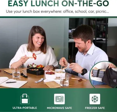 Produktbild von Famanu Lunchbox mit 2 Saucenbehältern und Besteck - mikrowellengeeignet