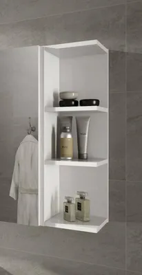 Produktbild von Badezimmer-Hängeschrank Dmilet, Abgehängter Säulenschrank für Badezimmer, Eckschrank mit 3 offenen Regalen, 20x20h65 cm, Weiß