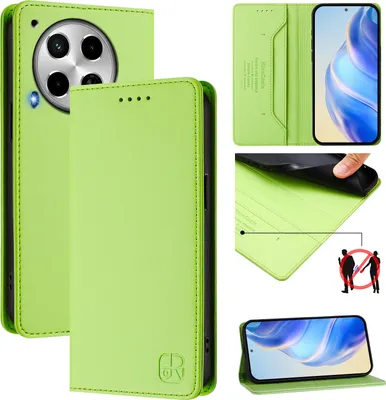 Produktbild von Lederhülle für Tecno Camon 30 4G/Camon 30 5G Hülle Flip Brieftasche Kartenfächern Ständer Schutzhülle Grün