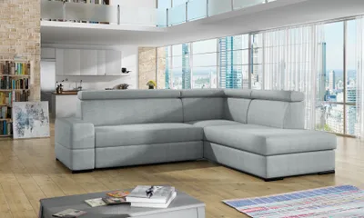 Produktbild von Ecksofa Sofa LETO mit Schlaffunktion Hellgrau Ottomane Rechts