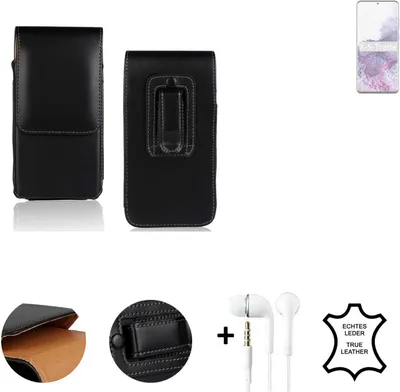 Produktbild von K-S-Trade Leder Gürteltasche + Kopfhörer kompatibel mit Samsung Galaxy S20 Ultra Seitentasche Belt pouch Holster Handyhülle Schutz Hülle Etui