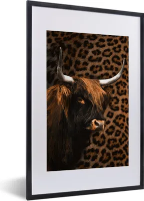 Produktbild von MuchoWow® MuchoWow® Gerahmtes Poster Schottisches Hochlandrind - Kuh - Panther 40x60 cm - Poster mit zchwarzem Bilderrahmen - Poster in Rahmen