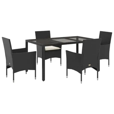 Produktbild von vidaXL 5-tlg. Garten-Essgruppe mit Kissen Schwarz Poly Rattan und Glas