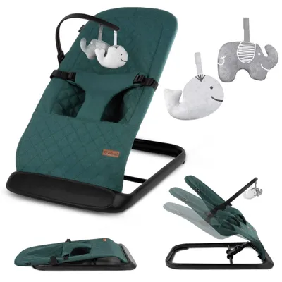 Produktbild von COIL Babywippe, Baby Bouncer, Babyschaukel, Schaukelstuhl, 3-Stufen-Verstellung, Anti-Rutsch-Elemente, ergonomische Polsterung, Grün/Schwarz
