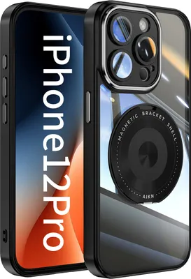 Produktbild von Handyhülle für iPhone 12 Pro Transparent Militärschutz mit Magnetring Ständer und Kameraabdeckung Schwarz