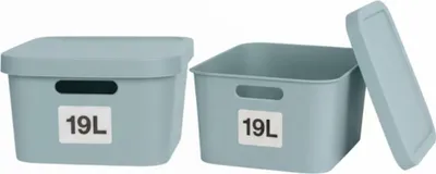 Produktbild von Plastard Boxen 19 L, 2er-Set, stapelbar, BPA-frei, Blau, mit Deckel