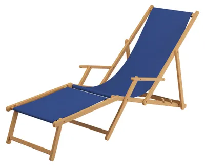 Produktbild von Holz-Liegestuhl Gartenliege mit viel Zubehör nach Wahl Stofffarbe blau V-10-307N