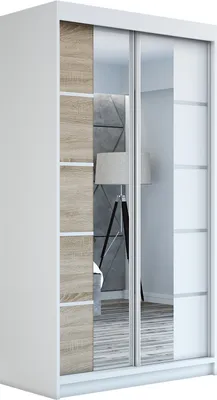 Produktbild von Schwebetürenschrank Kleiderschrank ERO 120 cm Schrank Garderobe Spiegel. Verschiedene Farben (Weiß, Schwarz, Somona). Möbel vom Hersteller!
