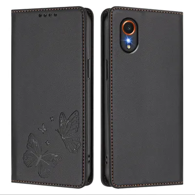 Image de Étui en cuir pour Samsung Galaxy Xcover7, motif papillon en relief, étui à rabat avec porte-appareil, noir