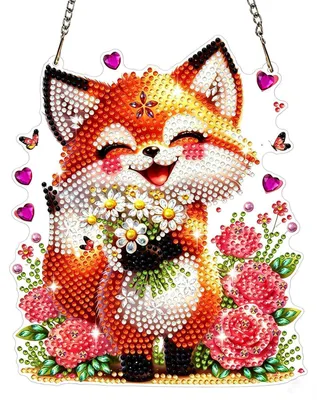 Produktbild von Diamond Painting Anhänger Fuchs Ostern Wiesenblumen Fensterbild Bastelset Hängendes Ornament Decor Geschenk